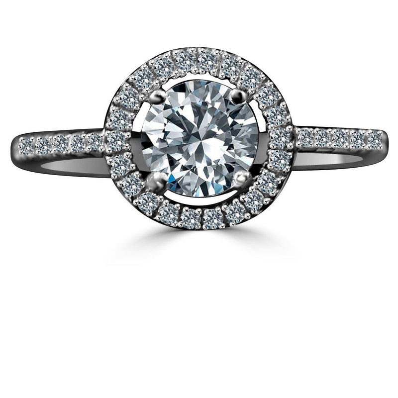 0.75 CT. Intensely Radiant Round Diamond Veneer Cubic Zirconia with Halo Settings Sterling Silver Ring. 635R207