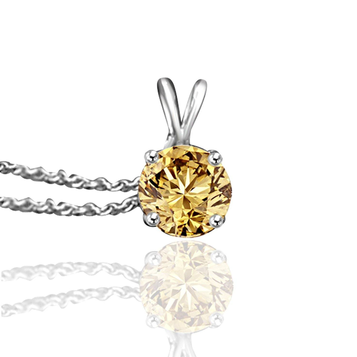 1.25 CT round cubic zirconia solitaire pendant in sterling silver, canary yellow stone, 635P1.25