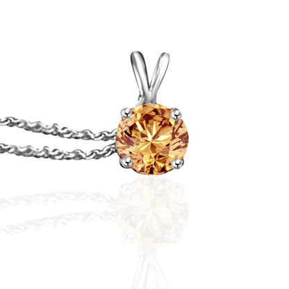 1.25 CT round cubic zirconia solitaire pendant in sterling silver, champagne stone, 635P1.25