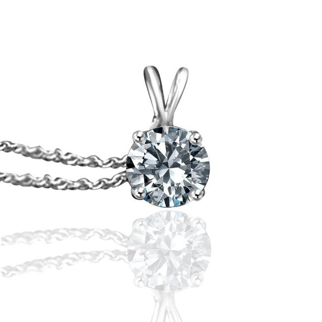 1.25 CT round cubic zirconia solitaire pendant in sterling silver, clear stone, 635P1.25