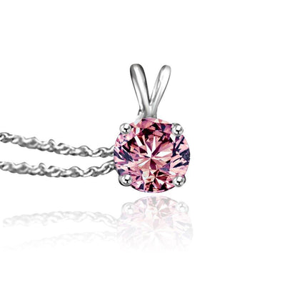 1.25 CT round cubic zirconia solitaire pendant in sterling silver, pink stone, 635P1.25