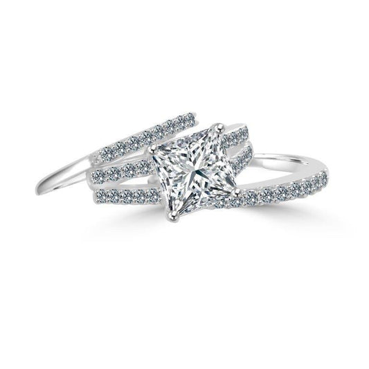 1.5 CT princess-cut cubic zirconia trio wedding ring set in sterling silver, front view, 635R72233