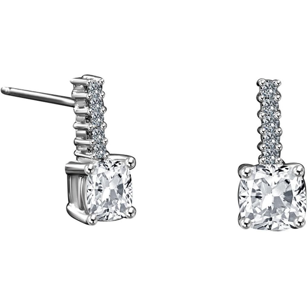 1.5 CT TW cushion-cut cubic zirconia drop stud earrings in sterling silver, front view, 635E15887