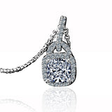 Cushion Square Diamond Veneer Cubic Zirconia Halo Sterling Silver Pendant. 635P25368 | DiamondVeneer Fashion