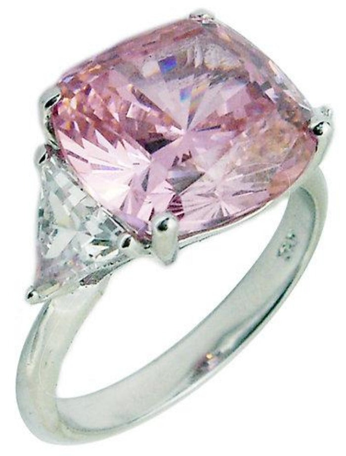 10 CT Center Cushion square Pink Diamond Veneer Cubic Zirconia Sterling Silver Ring.