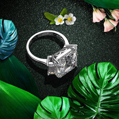 10 CT Asscher-cut cubic zirconia three-stone ring in sterling silver, clear stone styled shot, 801R9061