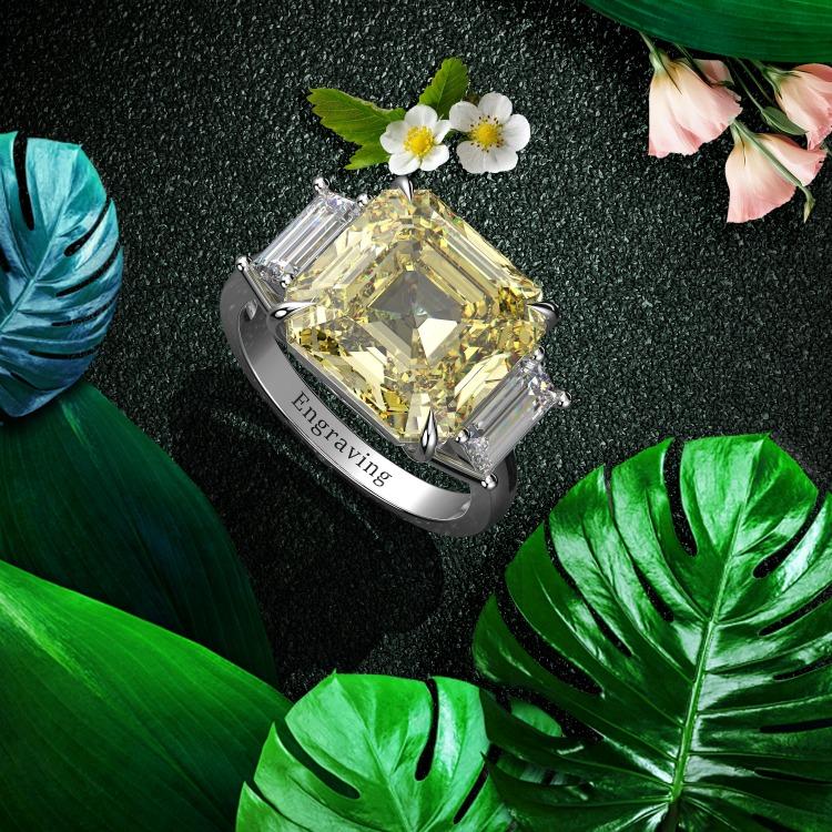 10CT Asscher Diamond Veneer Cubic Zirconia  three stone Sterling Silver new Ring. 801R9061 | Yaacov Hassidim