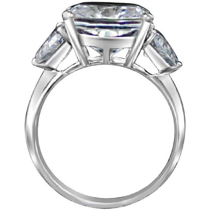 10 CT cushion-cut cubic zirconia ring with trillion side stones in 14K gold, profile view, 635R71199K