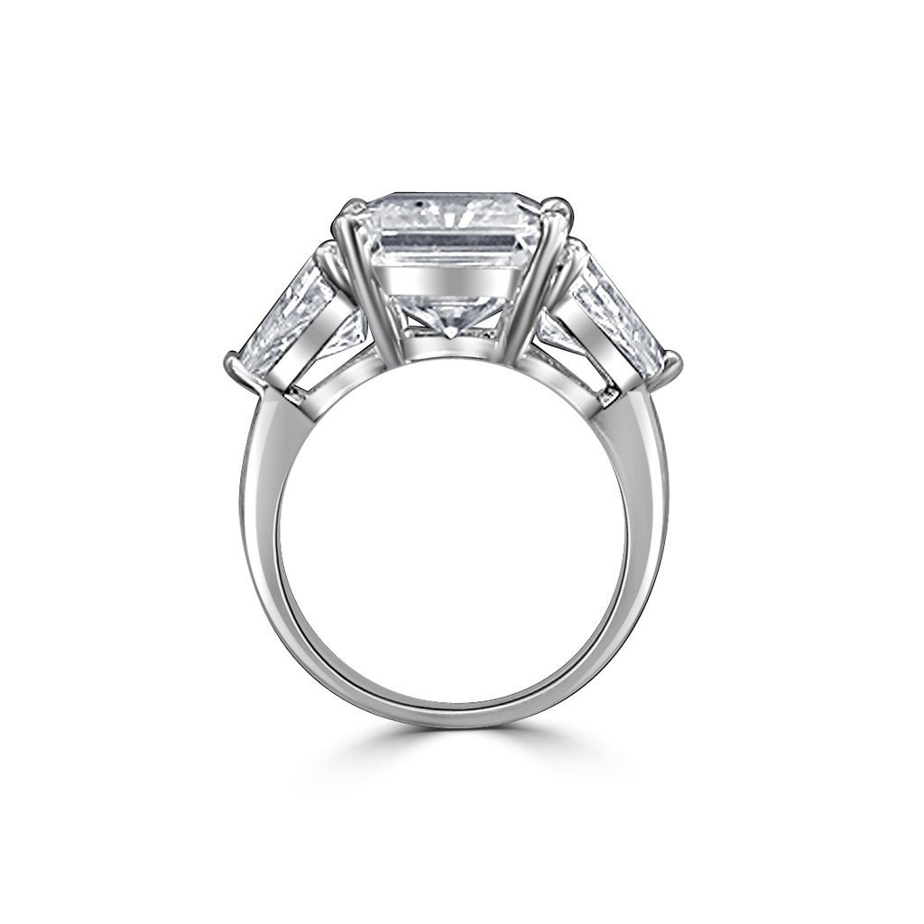 10 CT radiant-cut cubic zirconia three-stone ring in 14K gold, profile view, 635R71337K