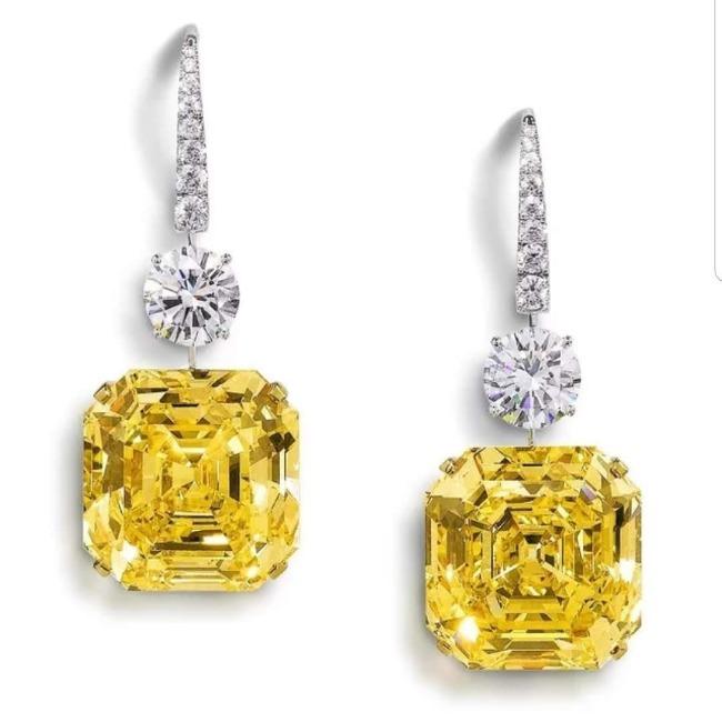 10 CT TW Asscher-cut cubic zirconia drop earrings in sterling silver, canary yellow stones, 800E201