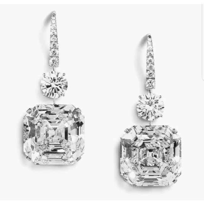 10 CT TW Asscher-cut cubic zirconia drop earrings in sterling silver, clear stones, 800E201