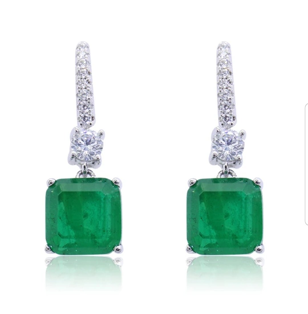 10 CT TW Asscher-cut cubic zirconia drop earrings in sterling silver, emerald green stones, 800E201