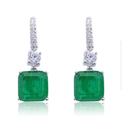 10 CT TW Asscher-cut cubic zirconia drop earrings in sterling silver, emerald green stones, 800E201