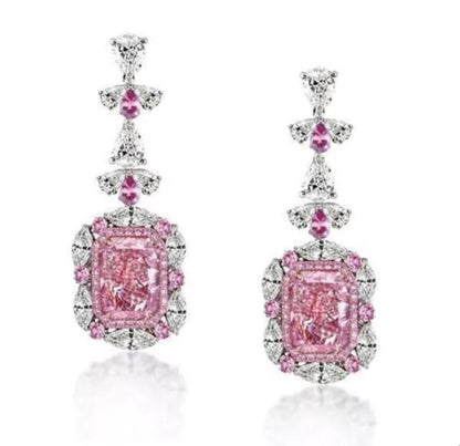 10 CT TW pink radiant-cut cubic zirconia drop earrings, front view, 830E1017