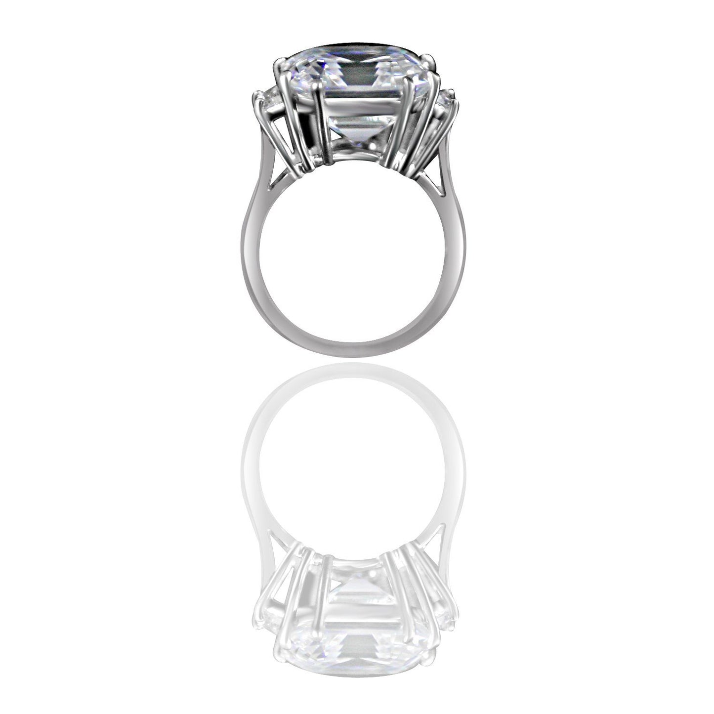 12 CT. Intensely Radiant Asscher Cut Diamond Veneer Cubic Zirconia with side Baguettes Vintage Style Sterling Silver Ring. 635R71577