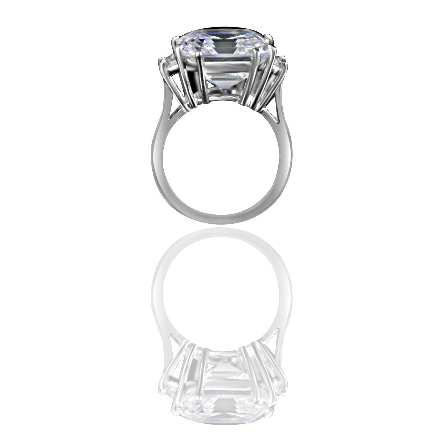 12 CT. Intensely Radiant Asscher Cut Diamond Veneer Cubic Zirconia with side Baguettes Vintage Style Sterling Silver Ring. 635R71577