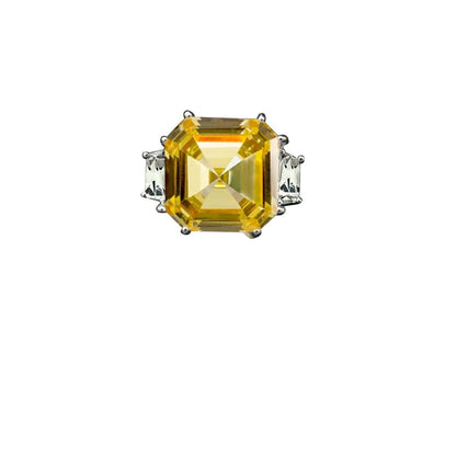 12 CT. Intensely Radiant Asscher Cut Diamond Veneer Cubic Zirconia with side Baguettes Vintage Style Sterling Silver Ring. 635R71577