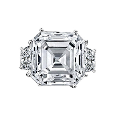 12 CT. Intensely Radiant Asscher Cut Diamond Veneer Cubic Zirconia with side Baguettes Vintage Style Sterling Silver Ring. 635R71577