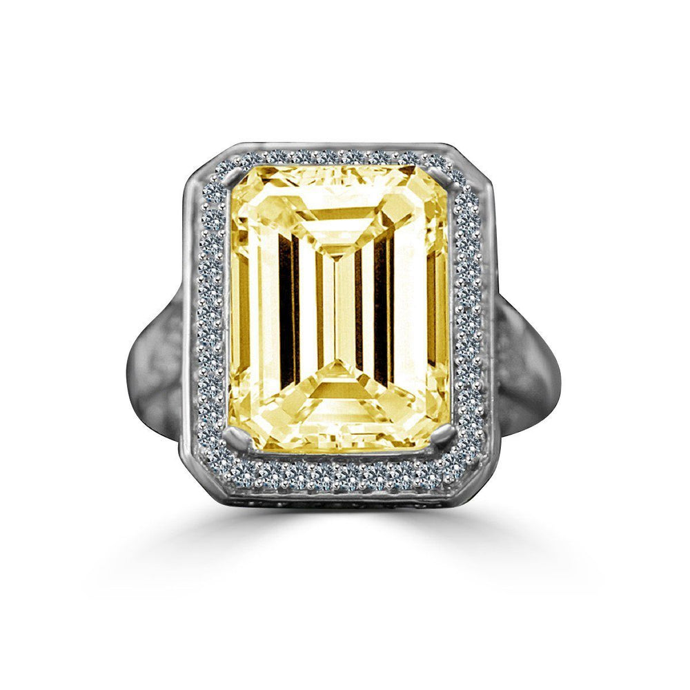 13CT Emerald Diamond Veneer Cubic Zirconia Vintage Halo Sterling Silver Cocktail Ring. | Yaacov Hassidim