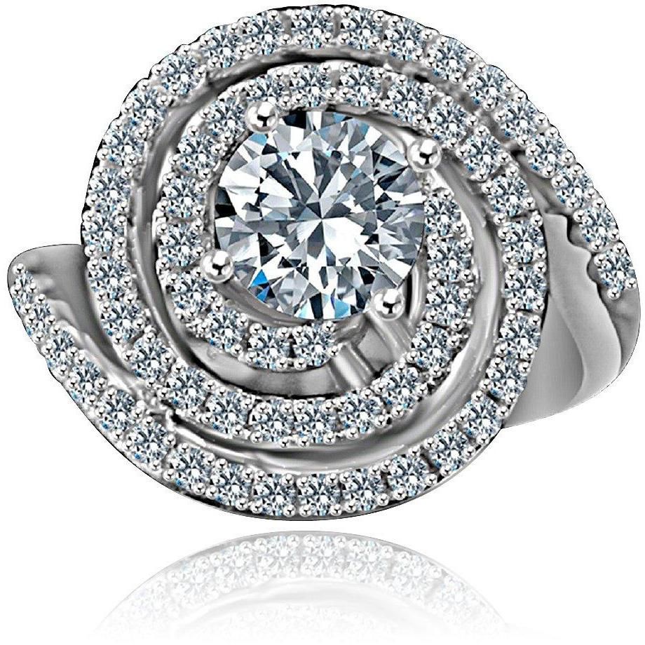 1/2 CT. Intensely Radiant Round Diamond Veneer Cubic Zirconia with Halo Stylish Swirl Floating Sterling Silver Ring. 635R3237
