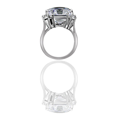 12 CT Asscher-cut cubic zirconia ring with side baguettes in sterling silver, profile view, 635R71577