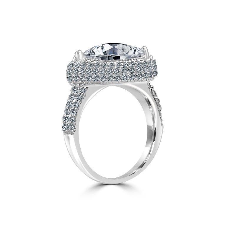 12 CT cushion-cut cubic zirconia halo ring in sterling silver, profile view, 582RR109