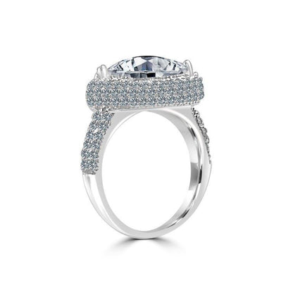12 CT cushion-cut cubic zirconia halo ring in sterling silver, profile view, 582RR109