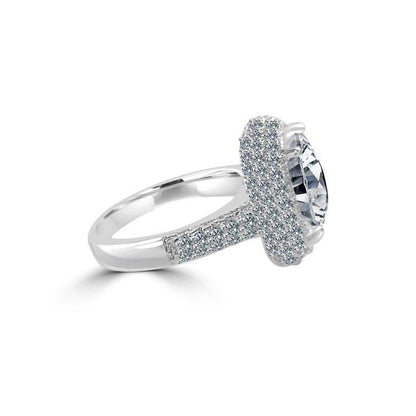 12 CT cushion-cut cubic zirconia halo ring in sterling silver, side view, 582RR109