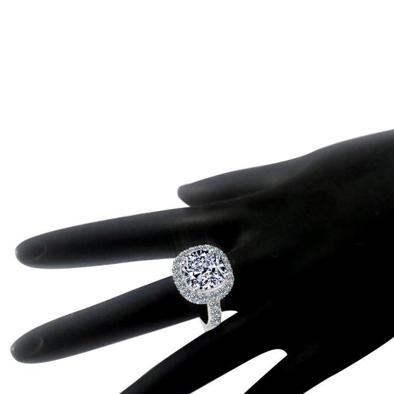 12 CT cushion-cut cubic zirconia halo ring in sterling silver, worn on hand, 582RR109