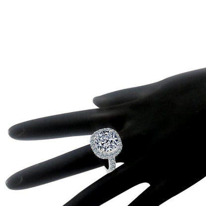 12 CT cushion-cut cubic zirconia halo ring in sterling silver, worn on hand, 582RR109