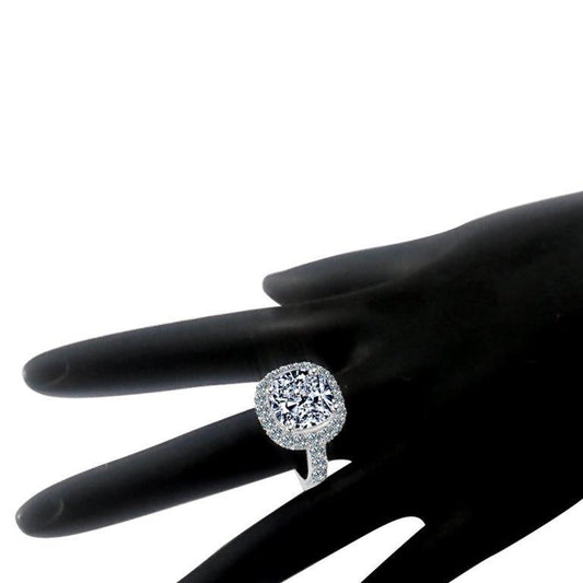 12 CT cushion-cut cubic zirconia halo ring in sterling silver, worn on hand, 582RR109