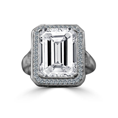 12 CT emerald-cut cubic zirconia vintage halo cocktail ring in sterling silver, front view, 635R75006