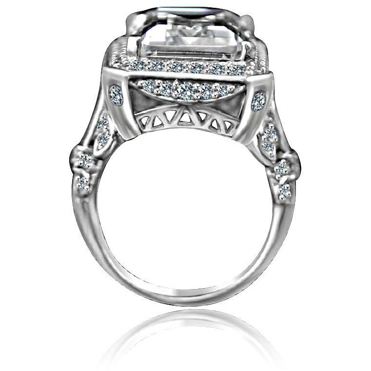12 CT emerald-cut cubic zirconia vintage halo cocktail ring in sterling silver, profile view, 635R75006