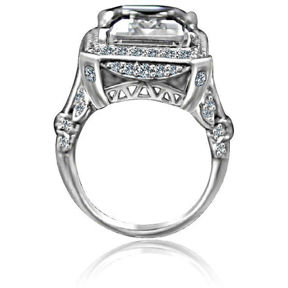 12 CT emerald-cut cubic zirconia vintage halo cocktail ring in sterling silver, profile view, 635R75006