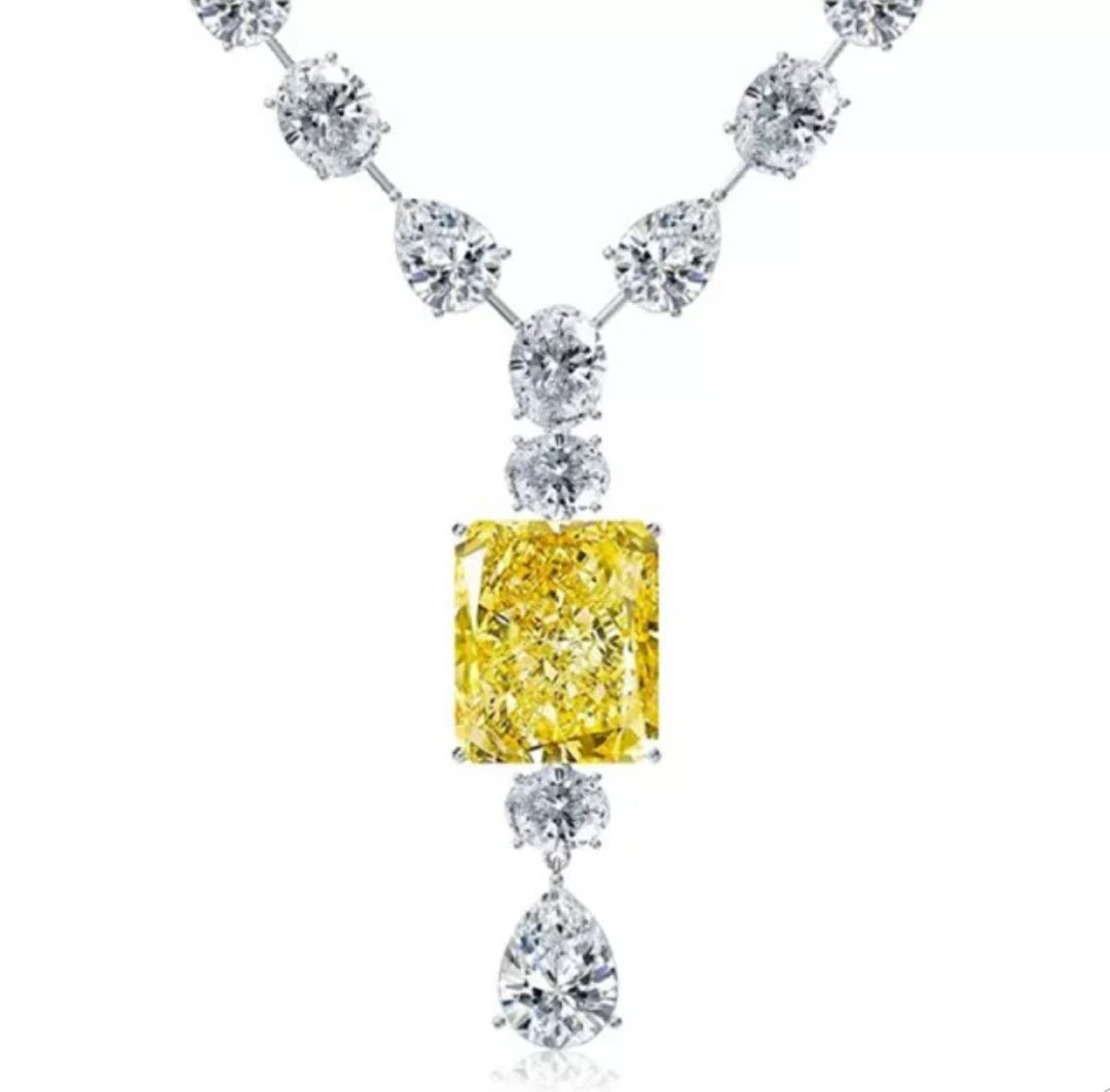 12 CT radiant-cut cubic zirconia statement necklace pendant, canary yellow stone, 830N095