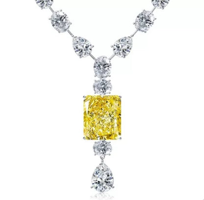 12 CT radiant-cut cubic zirconia statement necklace pendant, canary yellow stone, 830N095