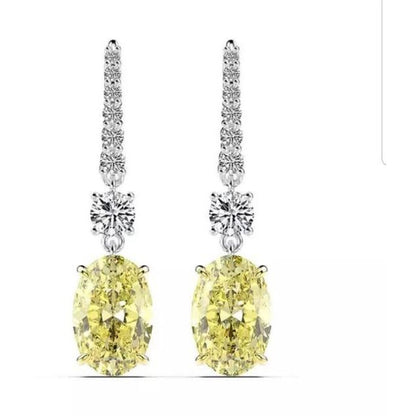 12 CT TW oval cubic zirconia drop earrings in sterling silver, canary yellow stones, 800E202