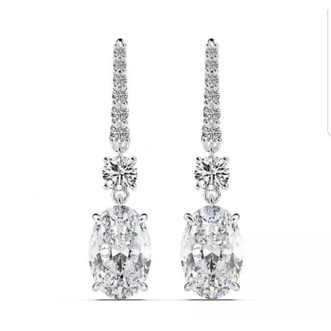 12 CT TW oval cubic zirconia drop earrings in sterling silver, clear stones, 800E202