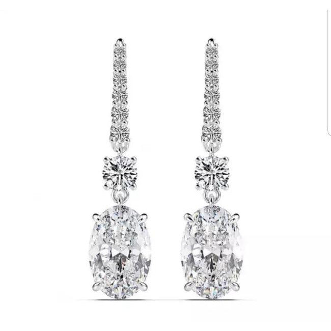 12CTW Oval Diamond Veneer Cubic Zirconia Sterling Silver Earrings. 800E202