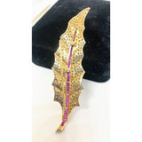 14K Gold Leaf Brooch Zirconite Cubic Zirconia major Designer large Pin | Yaacov Hassidim