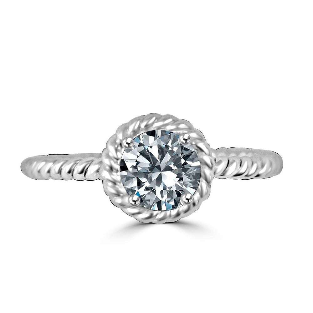 1.5 CT.(5.5mm) Intensely Radiant Round Bezel Diamond Veneer Cubic Zirconia Sterling Silver Rhodium Ring. 635R75067