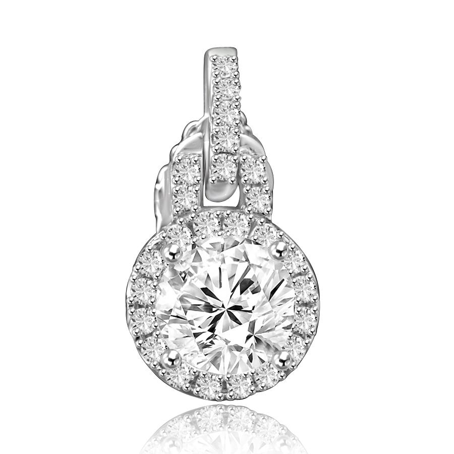 Intensely Radiant Round Diamond Veneer Cubic Zirconia double jeweled Bail clear Pendant. 635P3234 | Diamond Veneer 