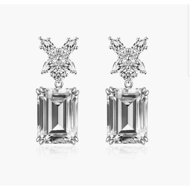 16CTW intensely brilliant Emerald Cut Diamond Veneer Cubic Zirconia Sterling Silver Earrings. 800E200