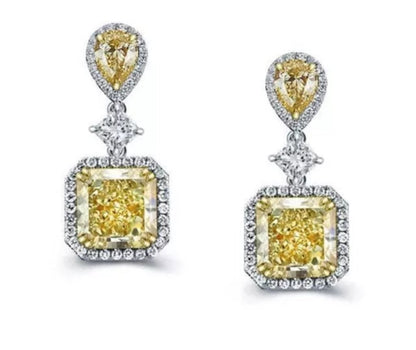 18 CT TW radiant-cut cubic zirconia drop earrings, canary yellow stone, 830E1034