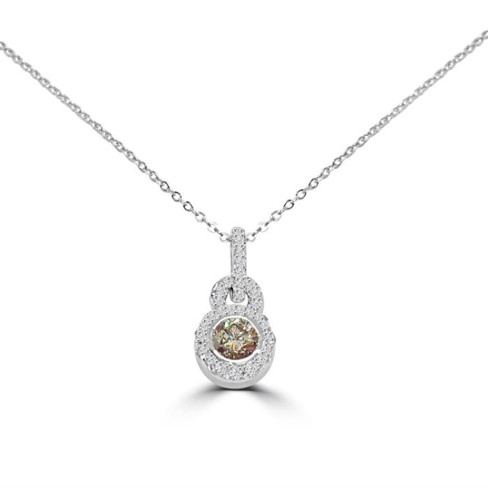 1 CT cubic zirconia halo pendant in sterling silver, champagne stone, 635P10590A