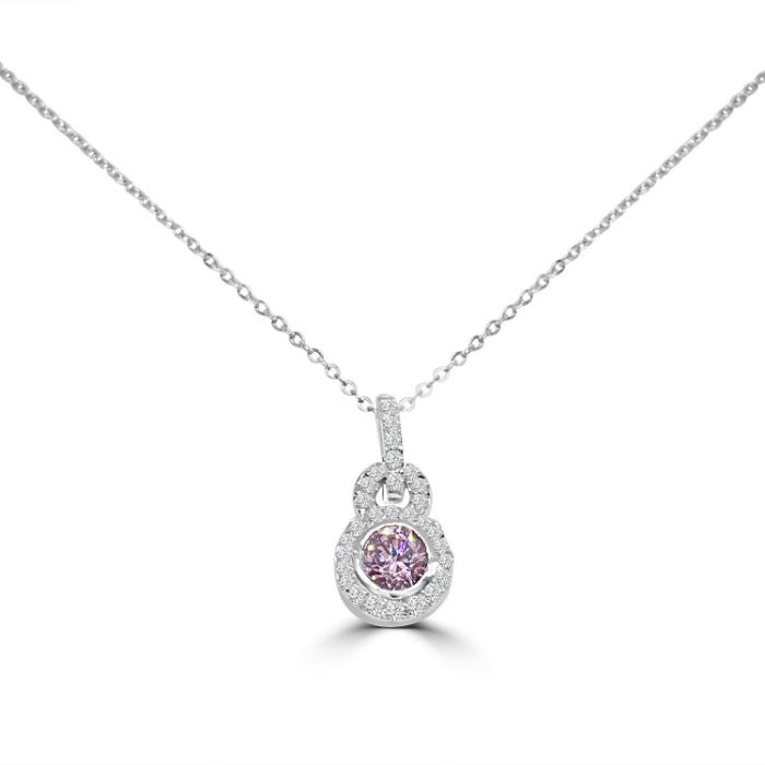 1 CT cubic zirconia halo pendant in sterling silver, pink stone, 635P10590A