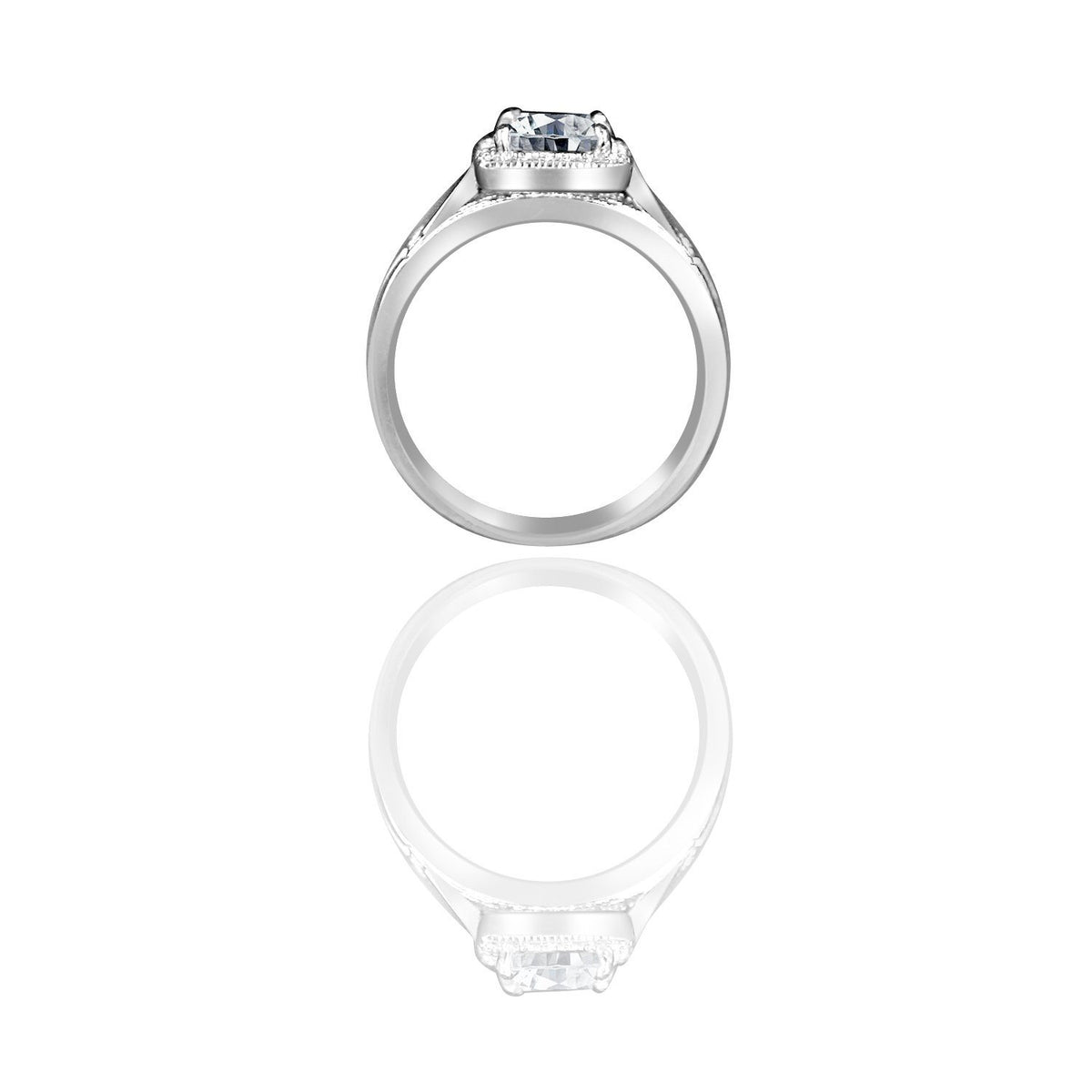 1 CT princess-cut cubic zirconia halo ring set in sterling silver, profile view, 635R4012