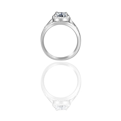 1 CT princess-cut cubic zirconia halo ring set in sterling silver, profile view, 635R4012