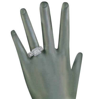 1 CT princess-cut cubic zirconia halo ring set in sterling silver, worn on hand, 635R4012