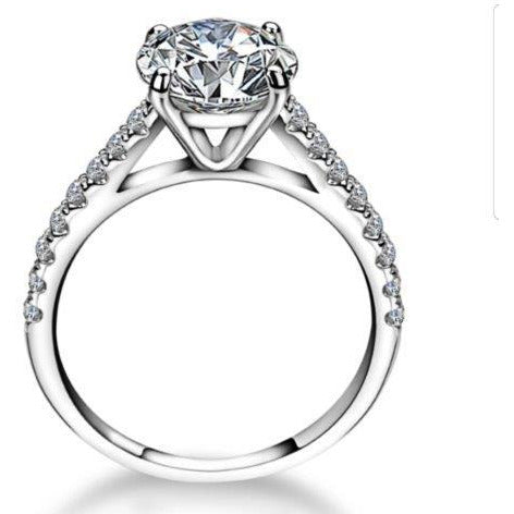 1 CT round cubic zirconia solitaire engagement ring in sterling silver, angled view, 635R031
